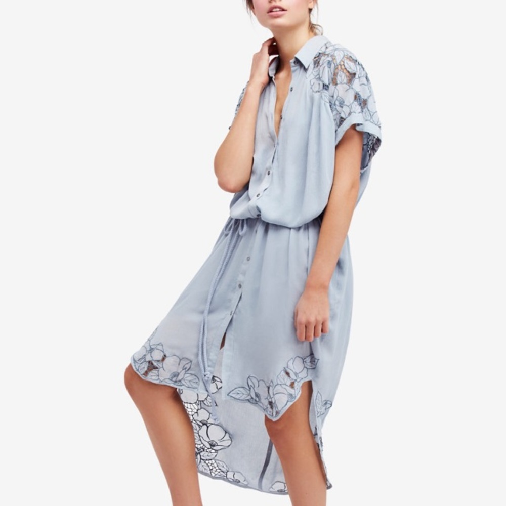 Free People Embroidered Midi Shirtdress